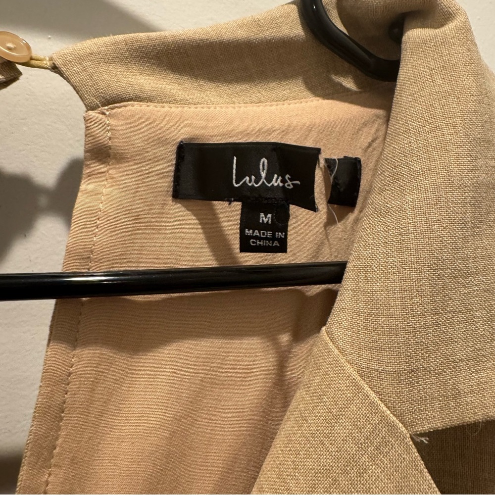 Lulu’s Sensible Sensation Beige Tie-Front Short Sleeve Jumpsuit - Picture 5 of 8